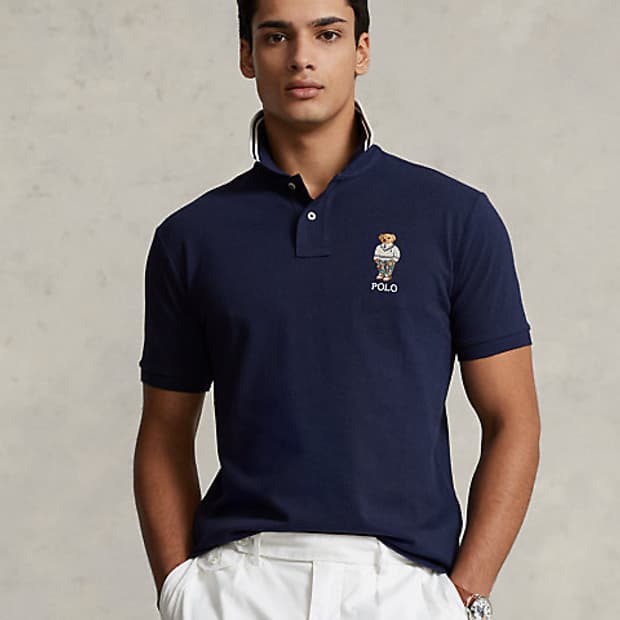 폴로 베어 커스텀 슬림 메시 폴로 셔츠 네이비