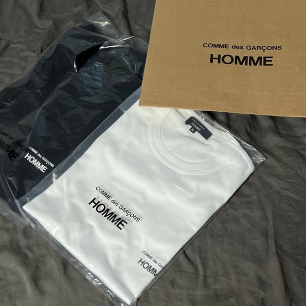 꼼데가르송 옴므 반팔 화이트 블랙 XL