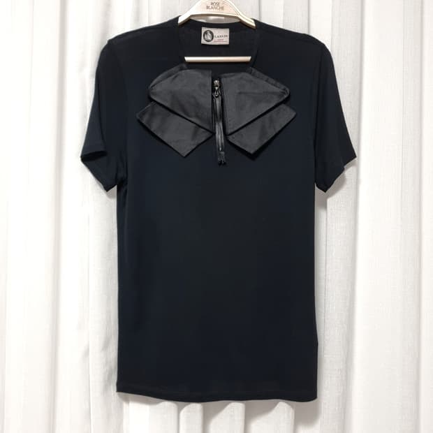 랑방 파리 리본지퍼디테일 숏슬리브 코튼티 반팔티셔츠 (55-66) 상태굿