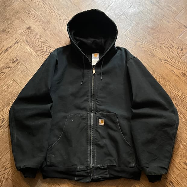 [L]칼하트 Made in USA 더티워싱 블랙 액티브 워크 자켓