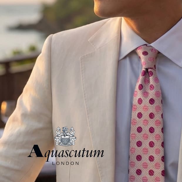 아쿠아스큐텀 실크 핑크 도트 패턴 넥타이 9.2cm S~A+등급 E916