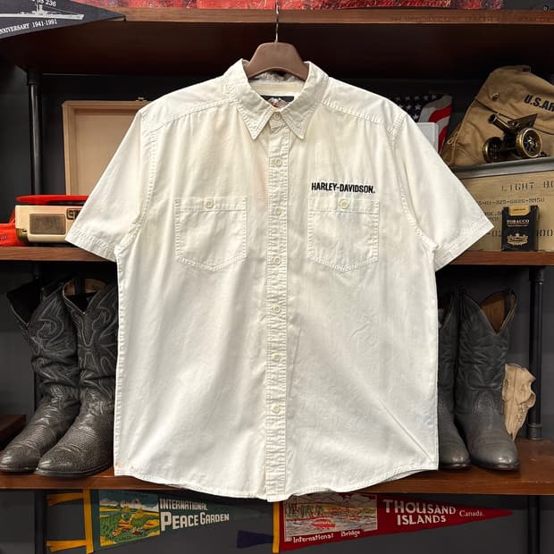 00s 할리데이비슨 베이직 바앤쉴드 프린팅 코튼 워크셔츠 N1290