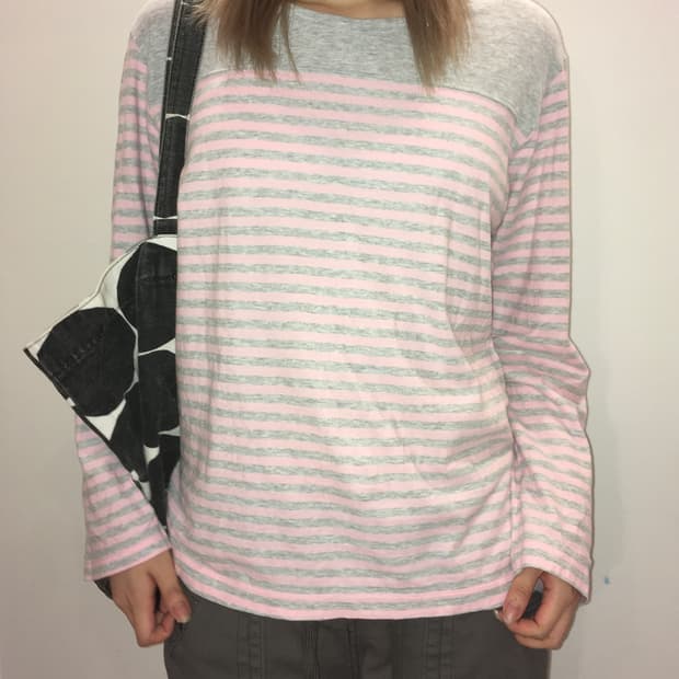 jpn vintage pink grey stripe long sleeve