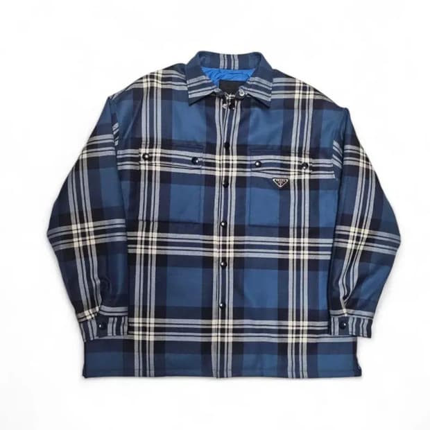 프라다 블루 체크 셔츠 아우터(xl-xxl)