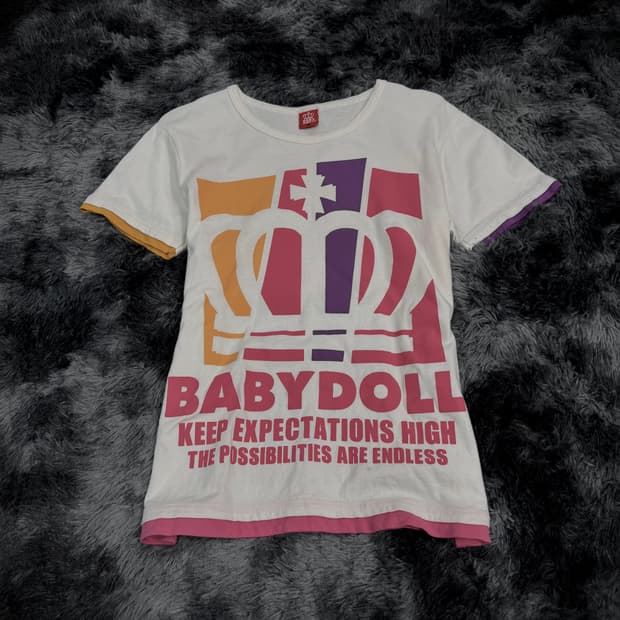 Baby Doll 키치 배색 레터링 왕관 프린팅 반팔티