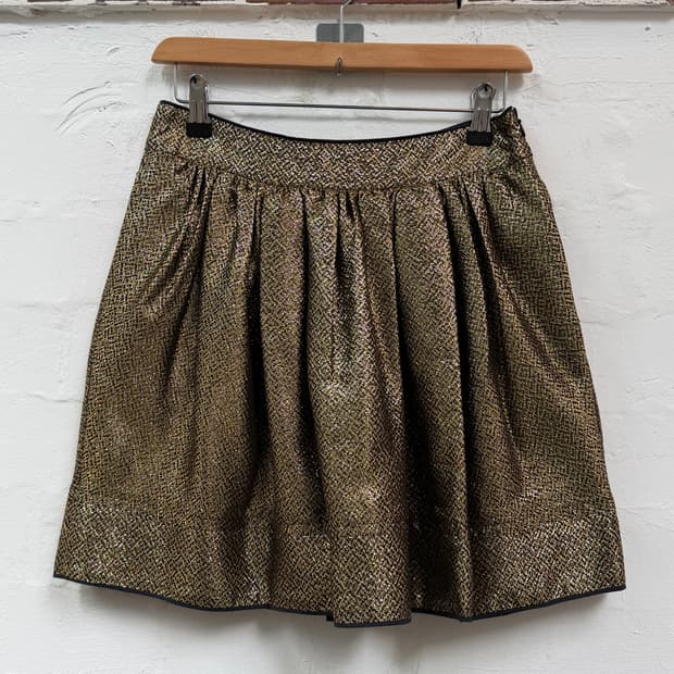 See by Chloe 골드 메탈릭 플리츠 미니 스커트 I38