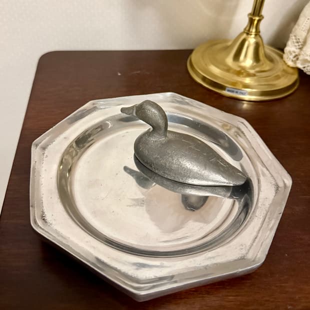 프랑스 빈티지 퓨터 옥타곤 접시 / 트레이 (1970s)