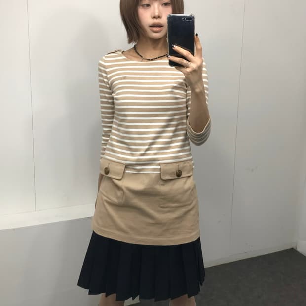 버버리 베이지 스트라이프 원피스