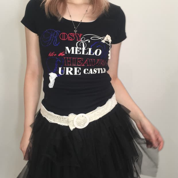 jpn vintage beads lace slim fit t shirt