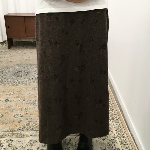 브라운 플라워 패턴 롱스커트