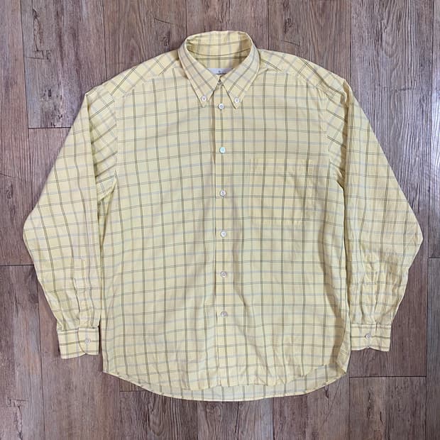 에르메네질도 제냐 버튼 다운 체크 코튼 셔츠 옐로우 L