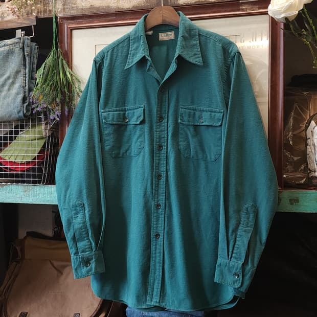 90s 엘엘빈 헤비코튼 투포켓 워크셔츠 샤모아 민트 L