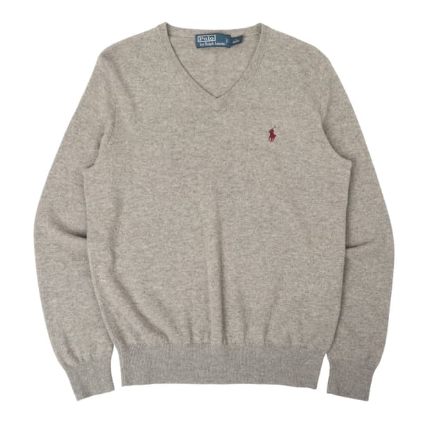 폴로 랄프로렌 그레이 메리노울 브이넥 니트