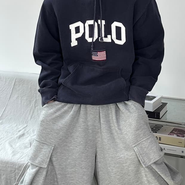 폴로 스포츠 빅로고 성조기 후드티 XL