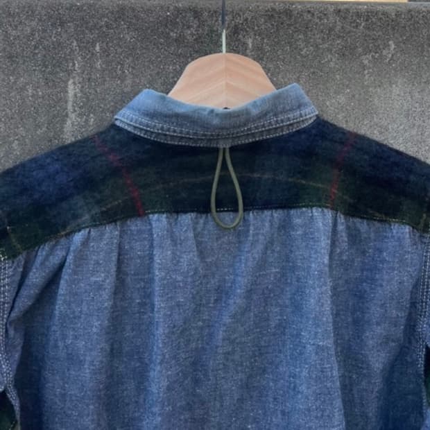 준야 와타나베 체크 패치 데님 셔츠