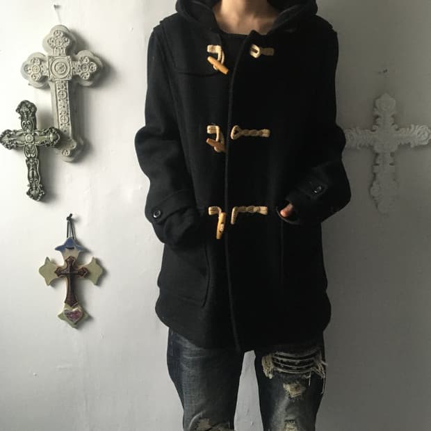 Duffle button hood coat