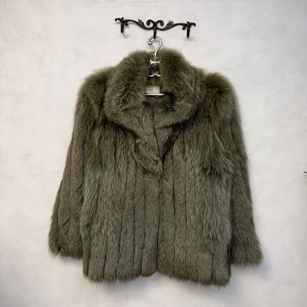 SAGA FOX mixed khaki brown fox fur coat 