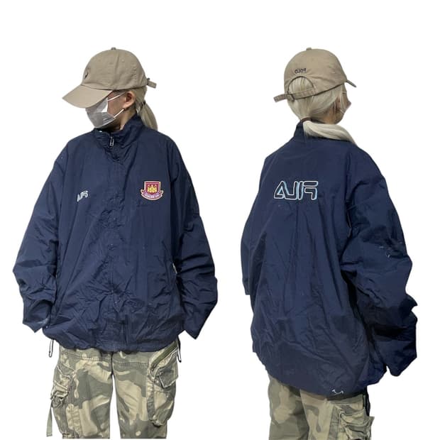 휠라 네이비 오버핏 올드스쿨 빅 로고 바람막이 자켓 XL