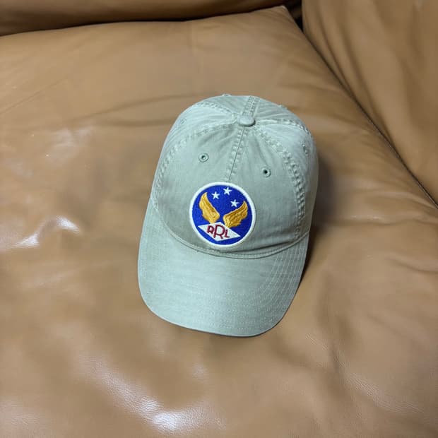 RRL 더블알엘 랄프로렌 폴로 윙로고 6패널 볼캡 모자 워시드 카키