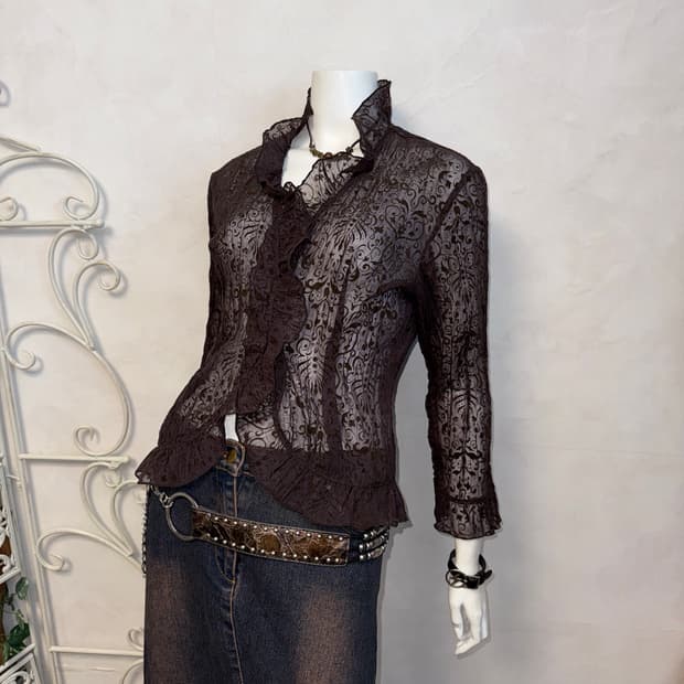 Dark brown oriental pleats blouse