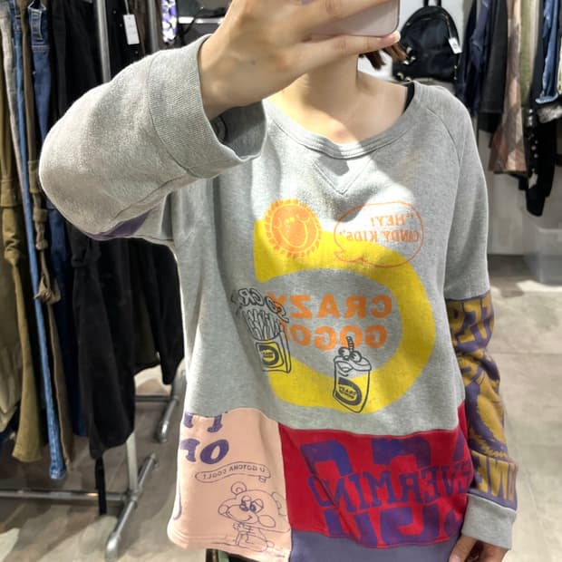 일본 빈티지 프린팅 패치워크 맨투맨