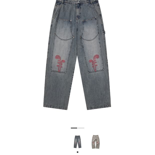 카락터 프테리 더블 니 데님 팬츠 워시드 블루