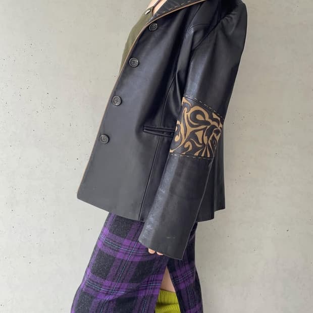 파예 빈티지 퍼플 체크 퍼 미디 스커트