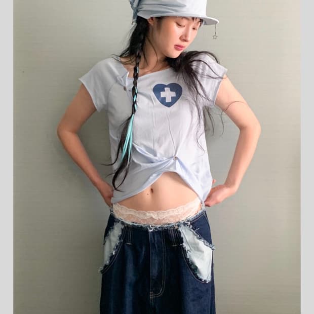샵페어리버튼티셔츠 button up zodiac half T-shirt
