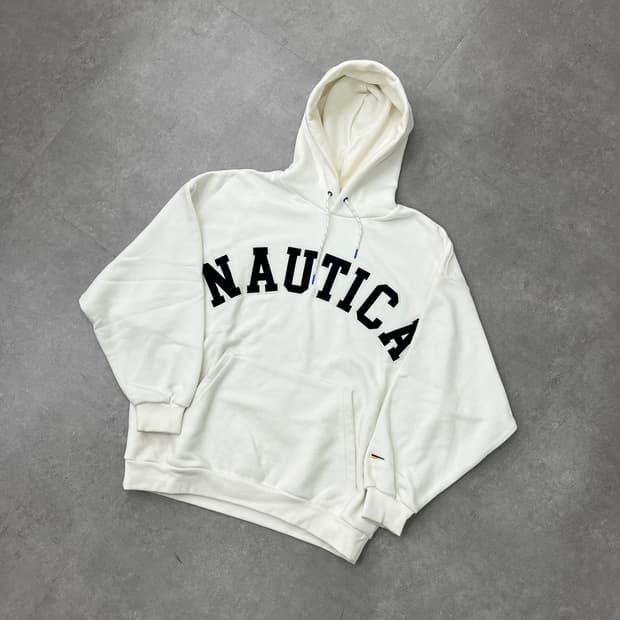 노티카 NAUTICA 아치형 로고 후드티 오버핏 화이트