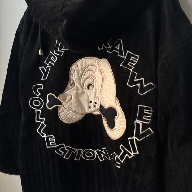 Galfy 갸루 펑크 올드스쿨 빅로고 벨벳 스트라이프 후드집업 점퍼