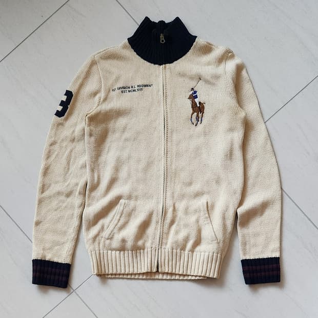 폴로 빅포니 아이보리 니트집업 L