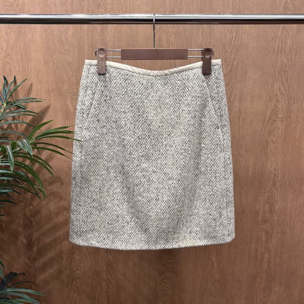막스마라 헤링본 트위드 미디 스커트 사이드 포켓 H라인 라이트 그레이
