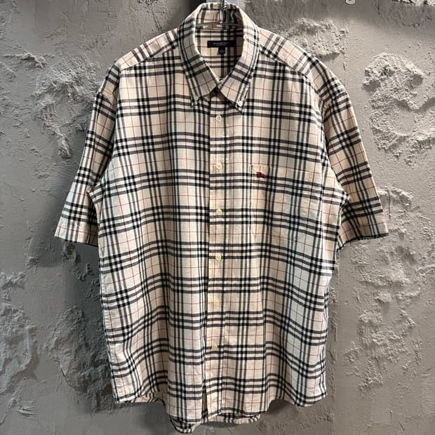 M 버버리 BURBERRY 런던 노바체크 반팔 셔츠 베이지