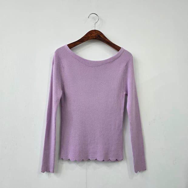 라벤더 골지 보트넥 슬림 니트