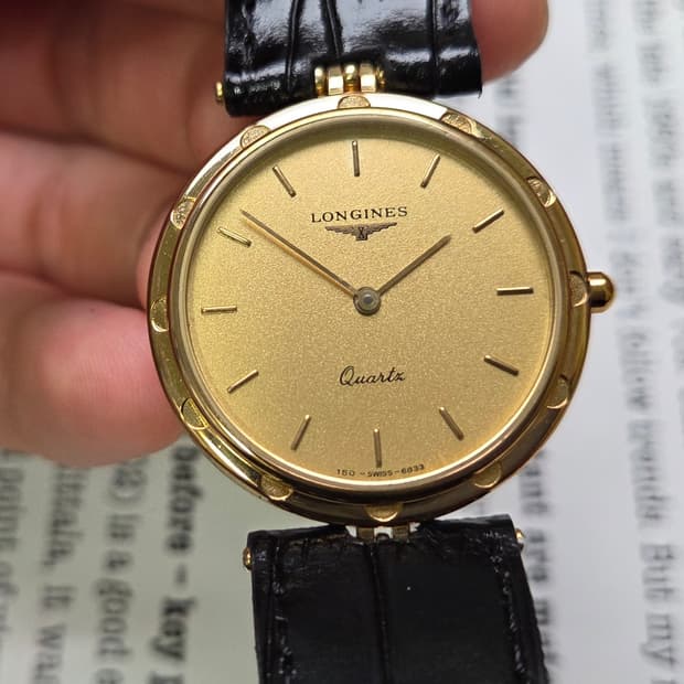 레어] 빈티지 론진 방돔형 금바리판 플라워베젤 올금장 슬림쿼츠