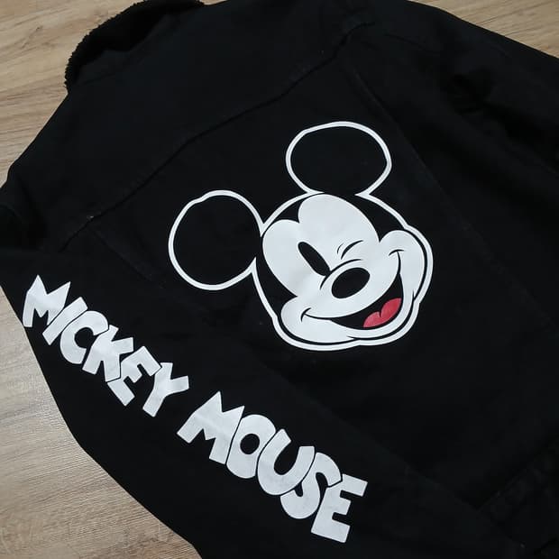 Levis 리바이스 미키마우스 콜라보 쉐르파 흑청 데님자켓 양털