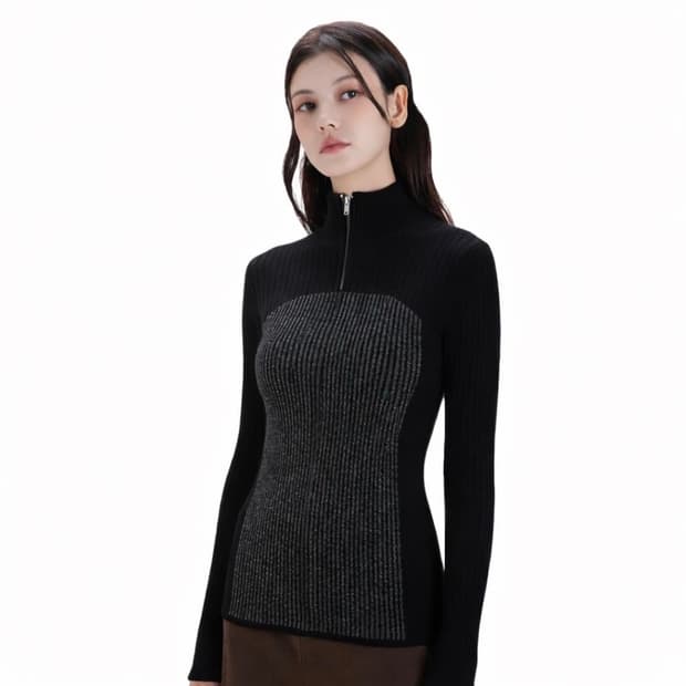 Y-3 하프집업 리브드 니트집업