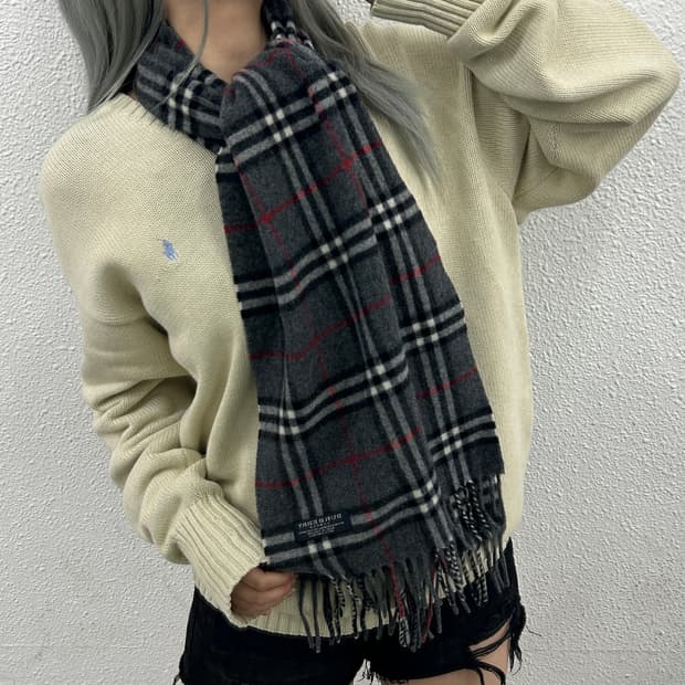 버버리 그레이 노바체크 메리노울 머플러