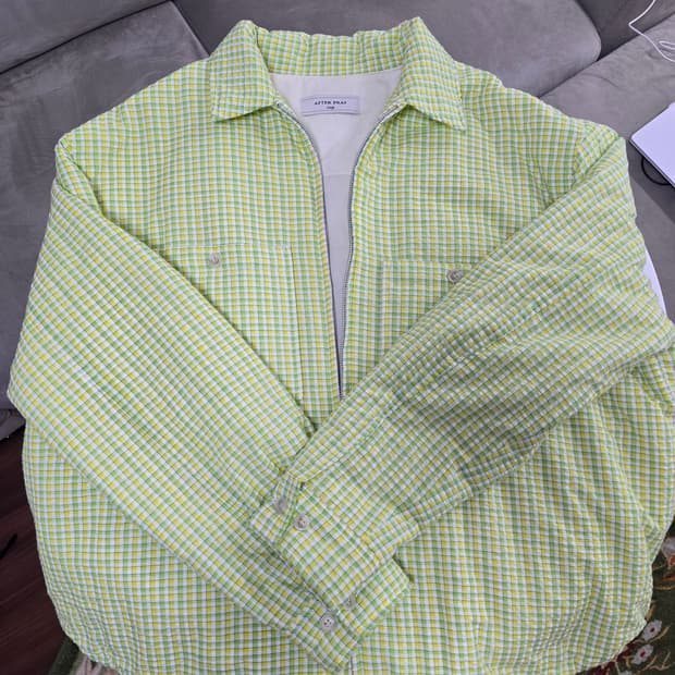 애프터프레이 오버사이즈드 체크 패디드 셔켓 라임 L