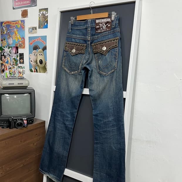 트루릴리전 빌리 슈퍼티 레더패치 스터드 데님 MADE IN USA