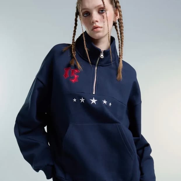 러브이즈트루 하프 집업 맨투맨 네이비