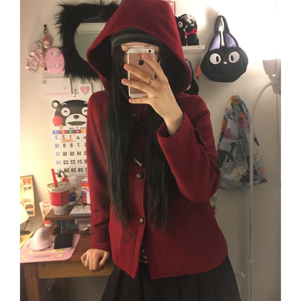 VINTAGE DUFFLE HOODES SHORT COAT RED