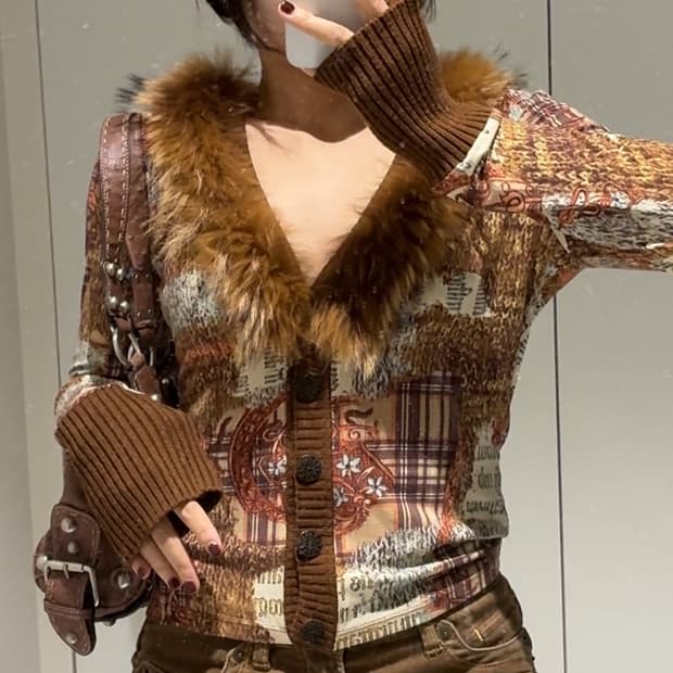 Oriental fur cardigan