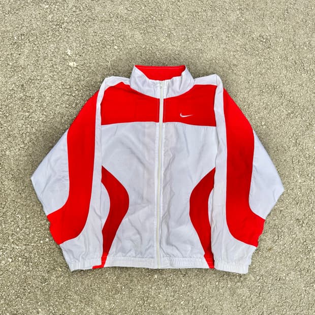 90s 나이키 대대장 올드스쿨 흰빨 트랙자켓 오버핏 바람막이 XL