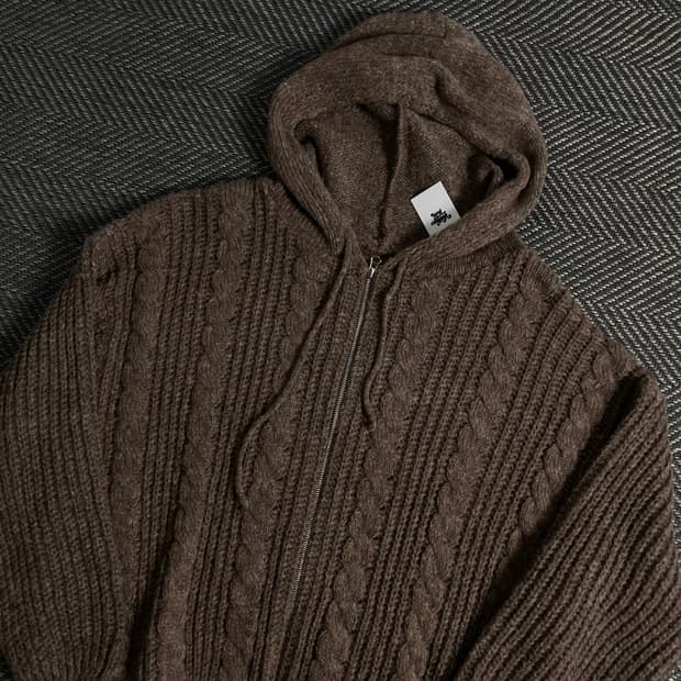 빈티지 후드 케이블 스웨터 브라운 자켓y 3539