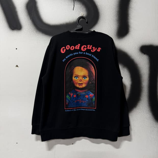 처키 Good Guys 빅 프린팅 스웻 셔츠 블랙