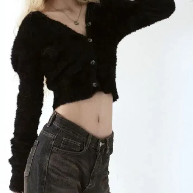 애즈온 마카롱 퍼 가디건 블랙