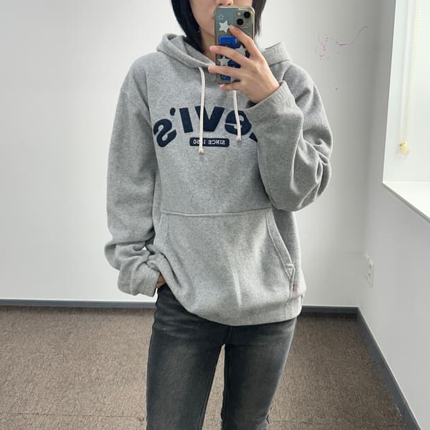 Levis 리바이스 네이비 로고 그레이 후리스 후드티 