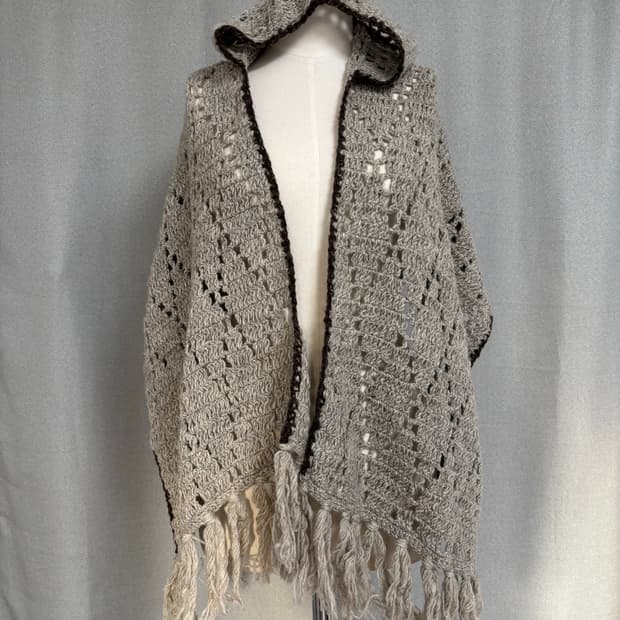 애쉬 울 니트 후드 판초 숄