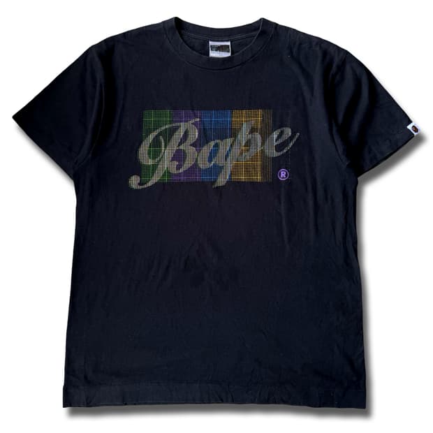 베이프 90s 빈티지 체크 로고 티셔츠